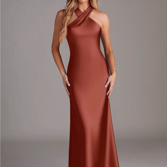 Azazie Dresses & Skirts - Azazie Doretta Satin Gown in Terracotta